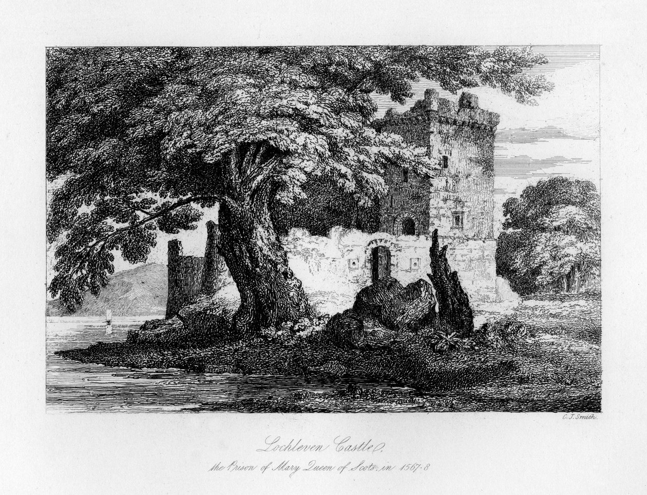 قلعة لوخليفين ، اسكتلندا ، سجن ماري ، ملكة اسكتلندا ، 1840 بواسطة تشارلز جي سميث
