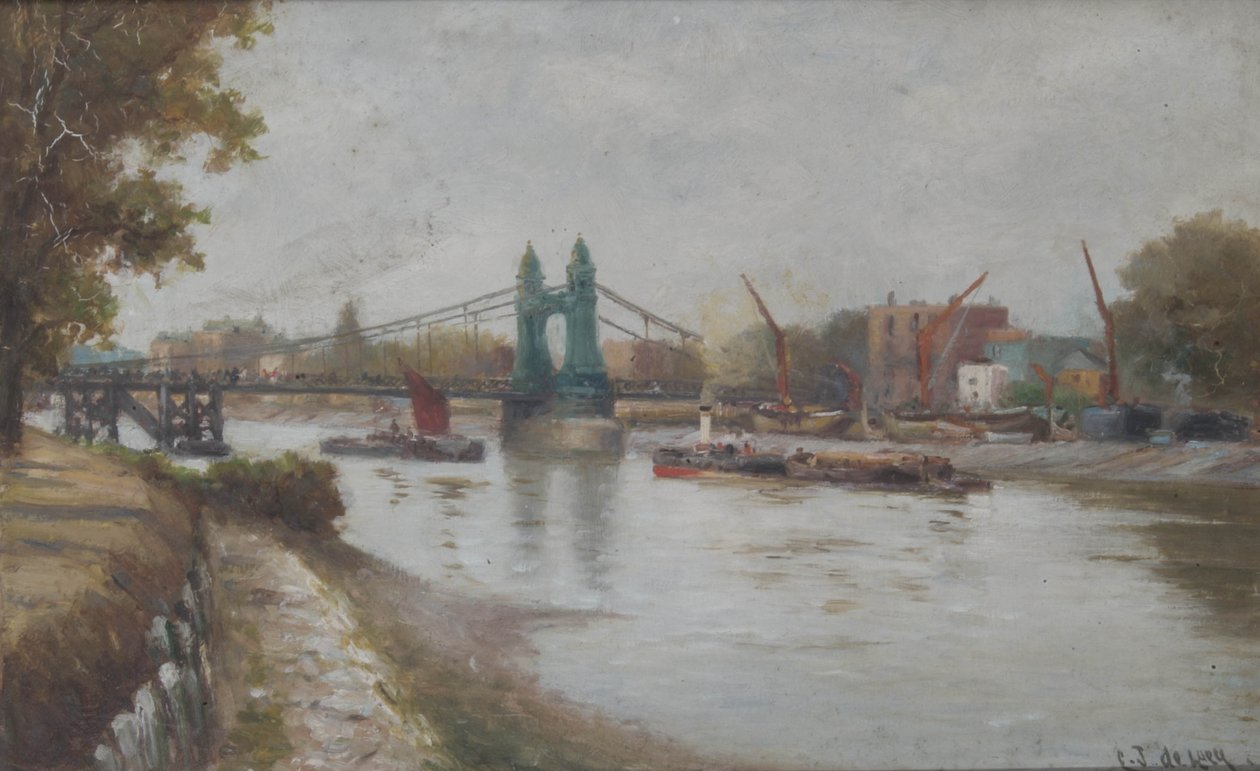 جسر هامرسميث - الحاضر - عام 1887 - ينظر من شاطئ سوري بواسطة تشارلز جون دي لاسي