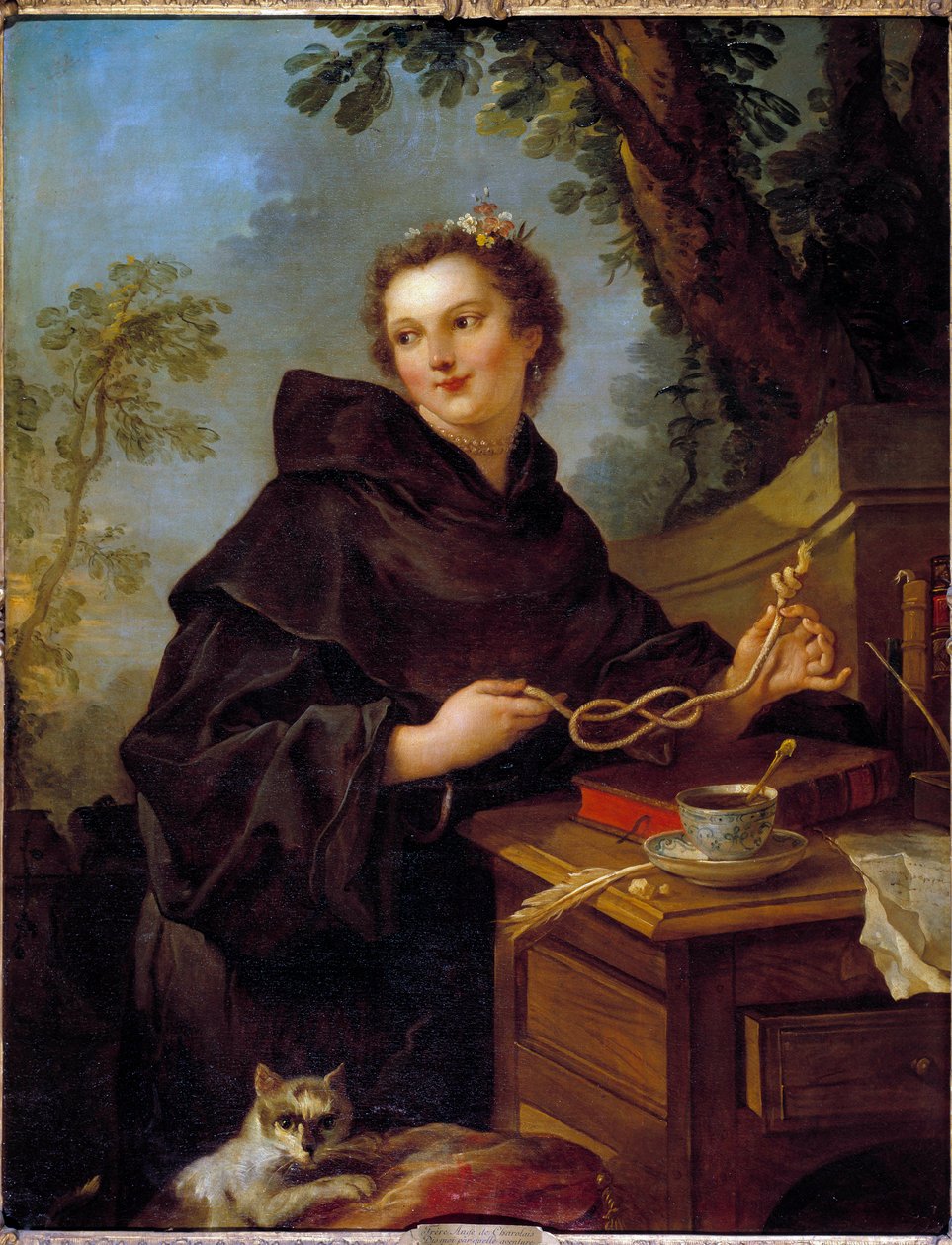 صورة لويز آن دي بوربون كوندي ، مادموزيل دي شارولي (1695-1758) ، حفيدة لويس الرابع عشر. بين يديه عقدة البحر (عقدة ثمانية). لوحة تشارلز جوزيف ناتوار (تشارلز جوزيف ناتوار بواسطة تشارلز جوزيف ناتوار