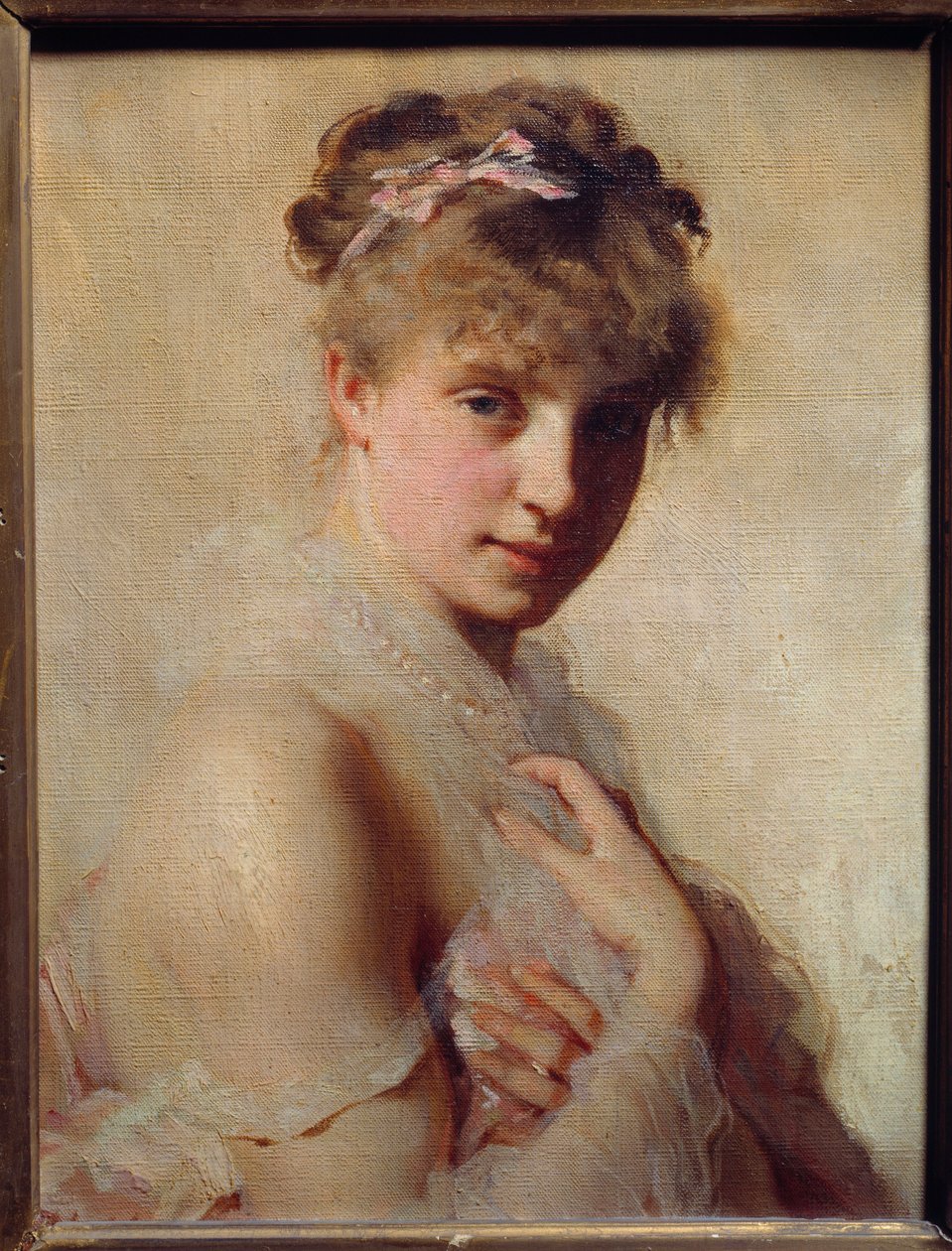 صورة لفتاة صغيرة. لوحة تشارلز شابلن (1825-1891) بواسطة تشارلز جوشوا شابلن