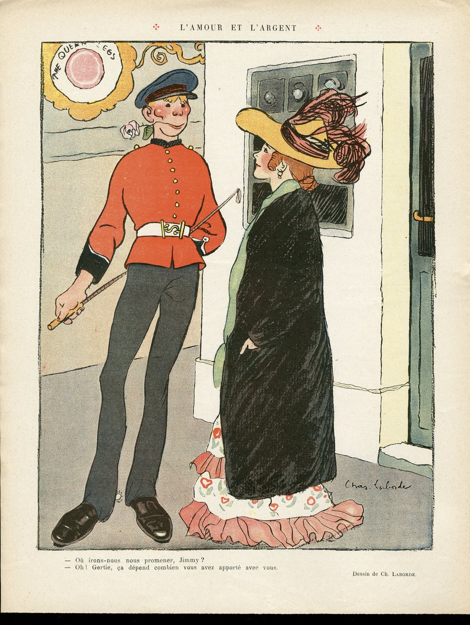 Illustration of Chas-Laborde (1886-1941) in Le Lire, 27/07/12 - Love and Money - England Great Britain, Love, Fashion, Hat بواسطة تشارلز لابورد