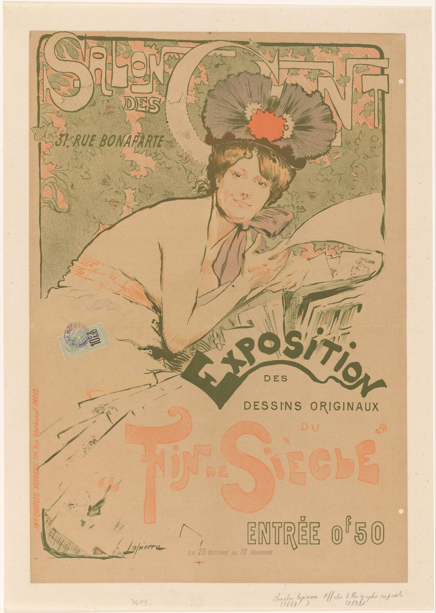 ملصق فور إن إكسبوزيتى فان دي صالون دي سين معرض Salon des Cent للرسومات الأصلية من نهاية القرن (العنوان على الكائن) بواسطة تشارلز لابيير