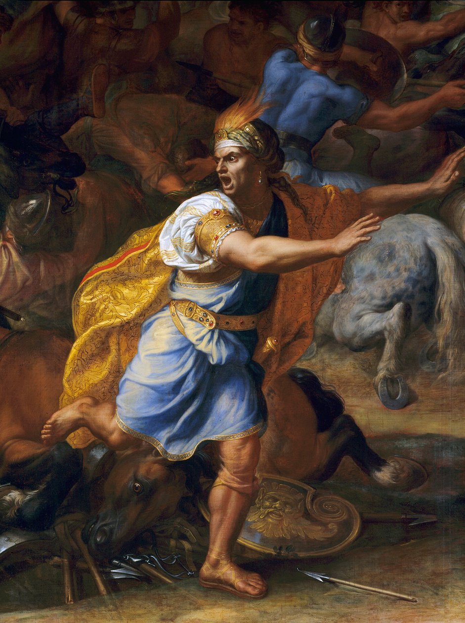 رجل خائف. تفاصيل معركة أربيل (أنتيكويت). لوحة تشارلز ليبرون (لو برون) (1619-1690) بواسطة تشارلز لو برون