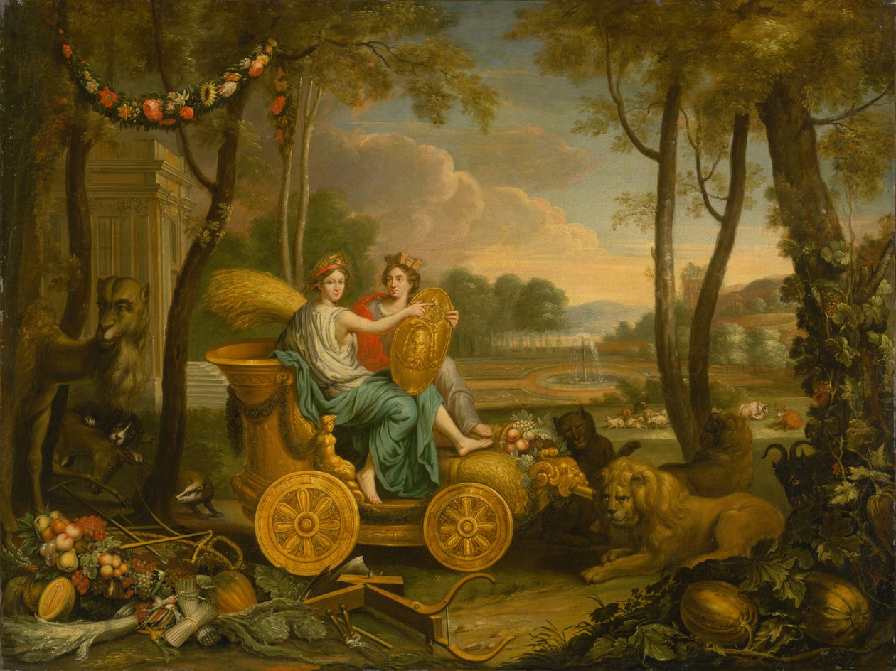 رمزية العناصر الأربعة: الأرض. تصميم نسيج للملك لويس الرابع عشر ، ج. 1680. بواسطة تشارلز لو برون