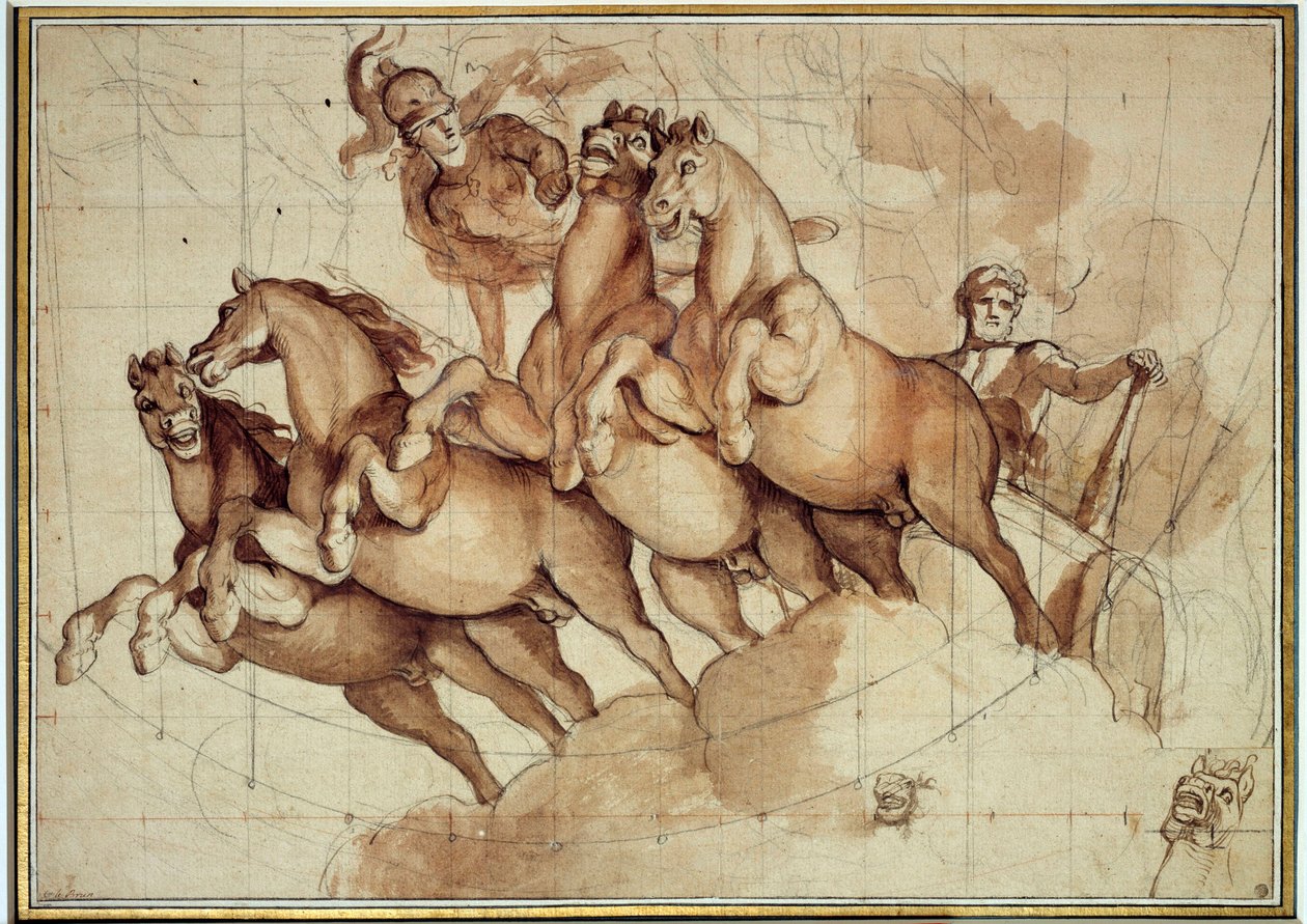 Apotheose of Hercules غسيل الدم والحبر الأسود بواسطة Charles Lebrun (Le Brun) (1619-1690) القرن السابع عشر الشمس. 0.32 × 0.45 م. باريس ، متحف اللوفر بواسطة تشارلز لو برون