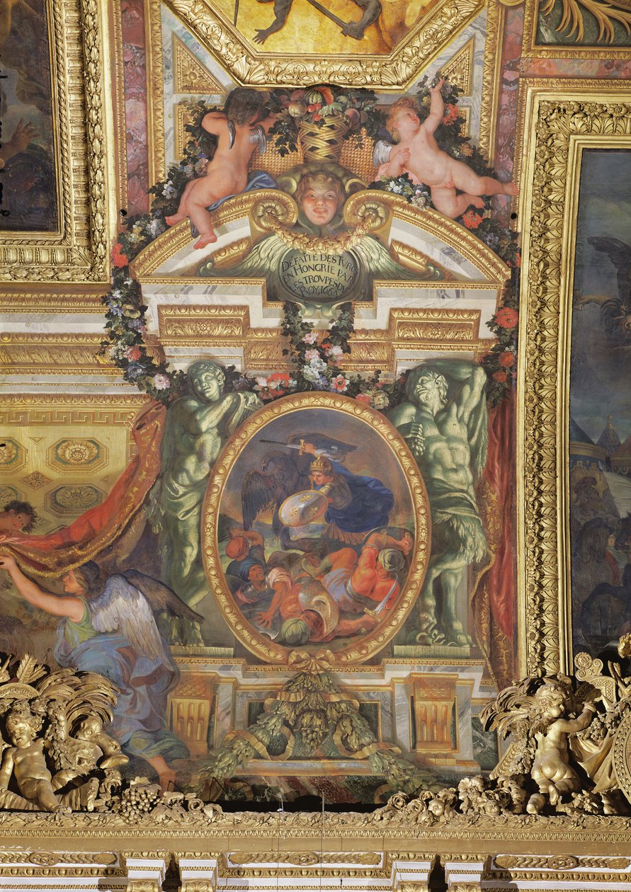 هزيمة الأتراك في المجر من قبل قوات الملك في عام 1664 ، لوحة السقف من Galerie des Glaces بواسطة تشارلز لو برون