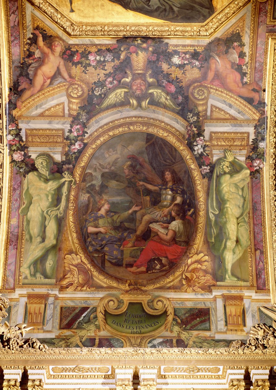 استعادة النظام المالي في عام 1662 ، لوحة السقف من Galerie des Glaces بواسطة تشارلز لو برون