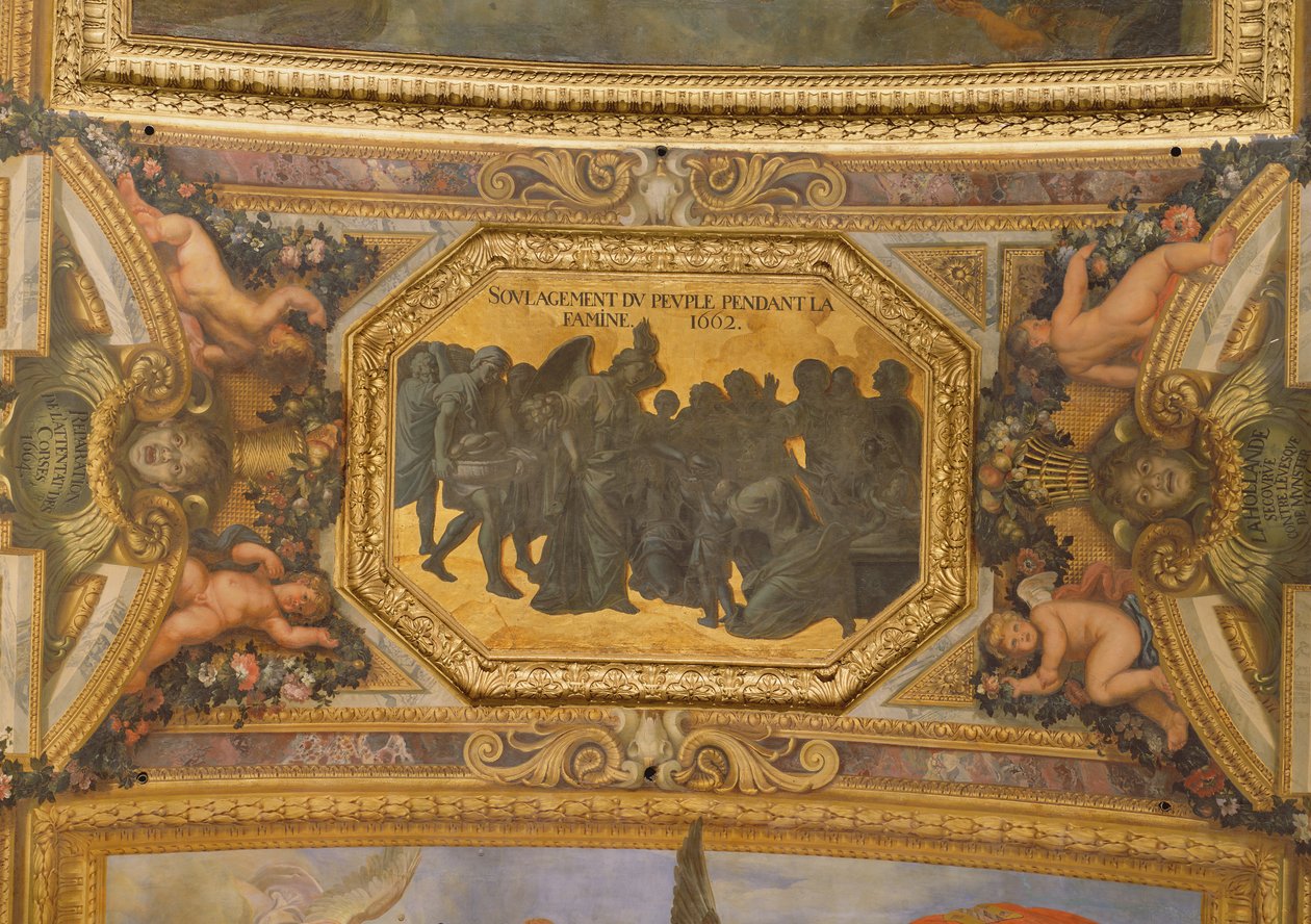 مساعدة الناس خلال مجاعة عام 1662 ، لوحة السقف من Galerie des Glaces بواسطة تشارلز لو برون
