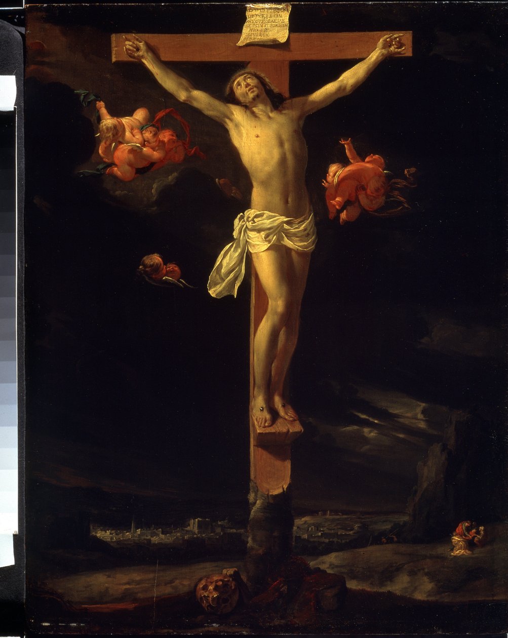 الصلب. يمكن للمرء أن يقرأ النقش اللاتيني على الصليب "His est iesus rex iudeorum" (هذا هو يسوع ملك اليهود). لوحة تشارلز لو برون (1619-1690) بواسطة تشارلز لو برون