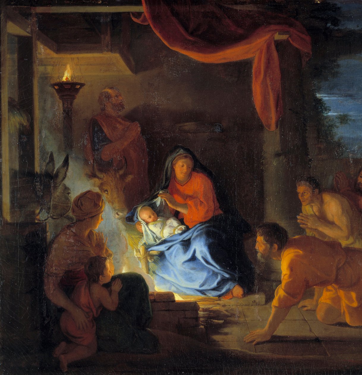 عبادة الرعاة. تفاصيل لوحة تشارلز ليبرون (لو برون) (1619-1690) 1690 صن. 1،51x1،17 م بواسطة تشارلز لو برون