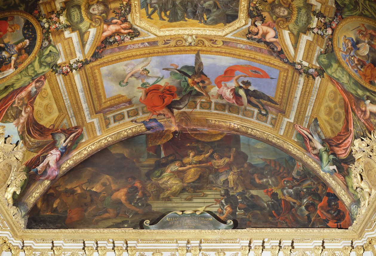 تحالف ألمانيا وإسبانيا مع هولندا ، 1672 ، لوحة السقف من Galerie des Glaces بواسطة تشارلز لو برون