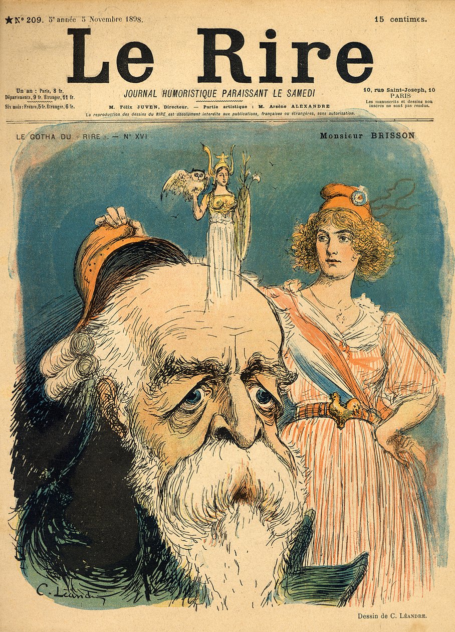 كاريكاتير هنري بريسون ، من الغلاف الأمامي لـ "Le Rire" ، 5 نوفمبر 1898 بواسطة تشارلز ليندر