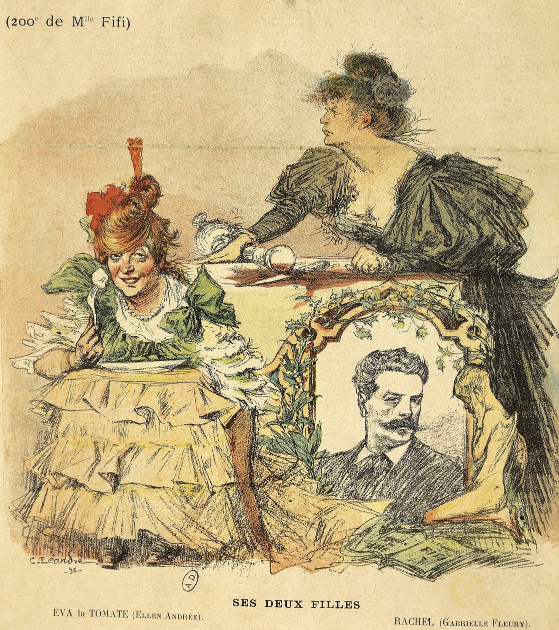 Cartoon for the two hundredth shows of Mademoiselle Fifi, from the novel by Guy de Maupassant (1850-1893) (illustration) بواسطة تشارلز ليندر