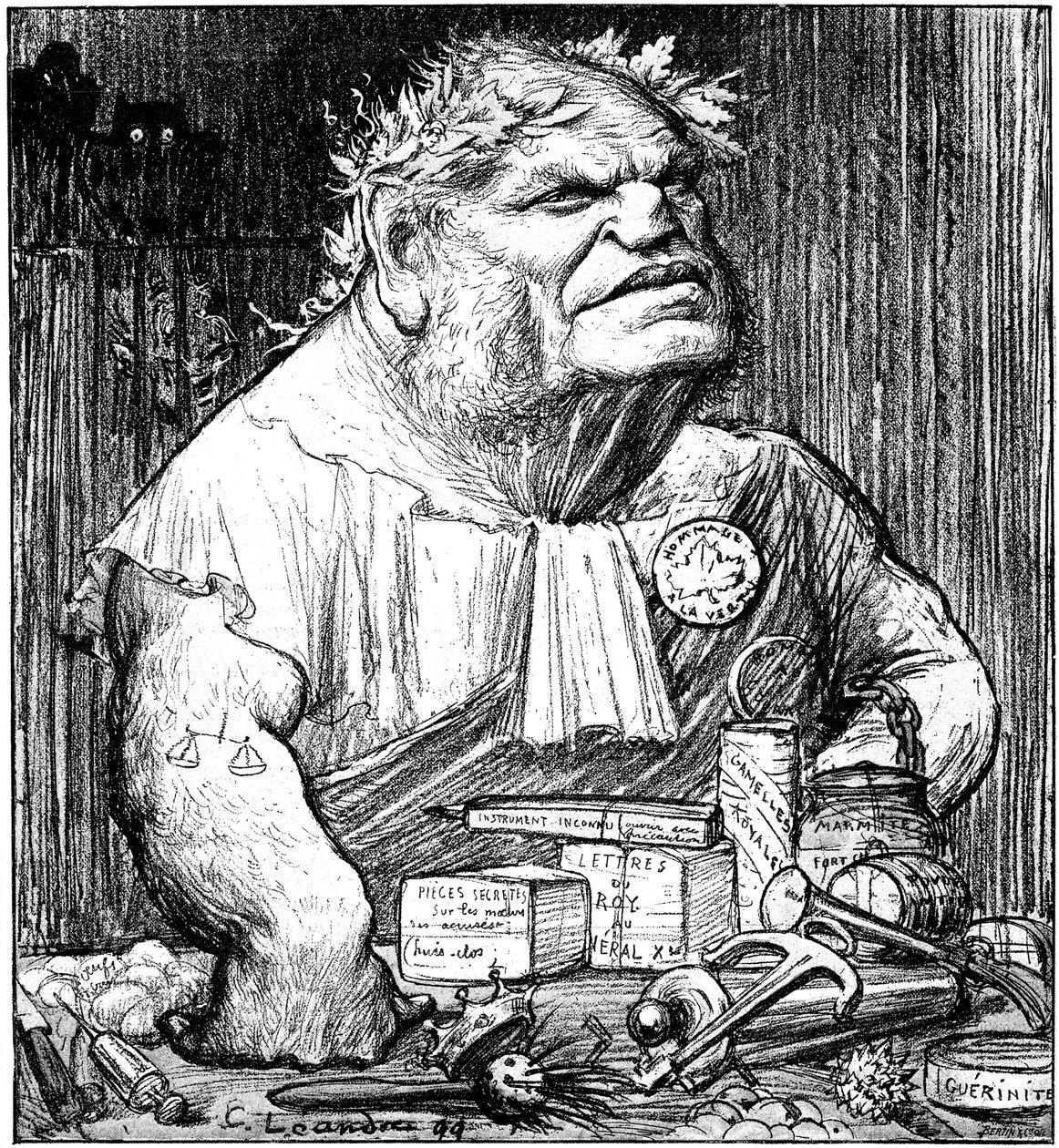 رسم كاريكاتوري لرينيه بيرينجر (1830-1915) في الجريدة الساخرة "Le Rire" (نقش) بواسطة تشارلز ليندر