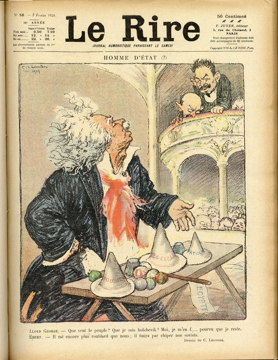 رسم توضيحي لغلاف Le Rire ، 07/02/1920 - رجل الدولة - ديفيد لويد جورج وإيبرت فريدريش (1871-1925) بواسطة تشارلز ليندر