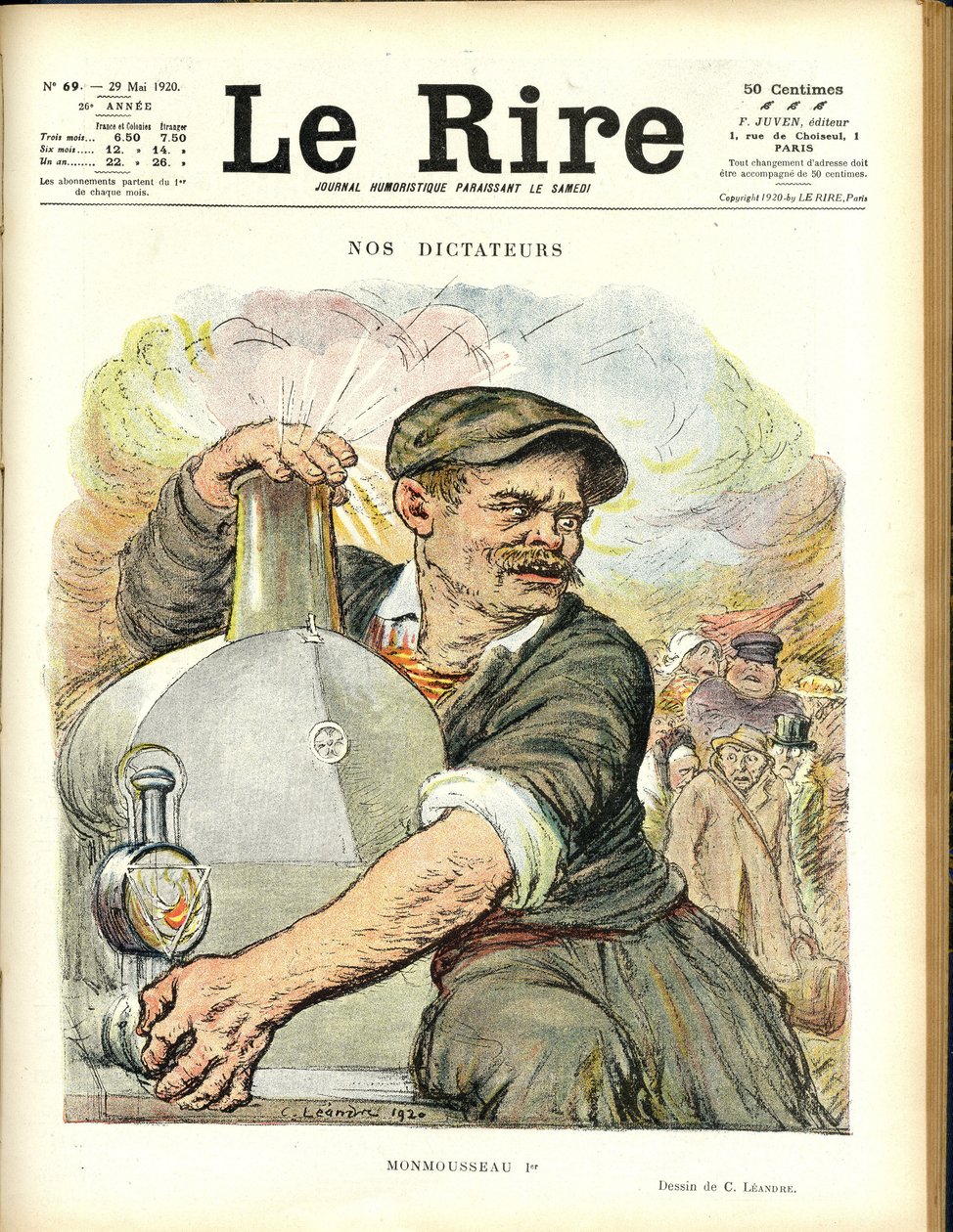 رسم توضيحي لتشارلز ليندر (1862-1934) لغلاف Le Rire ، 29/05/20 - ديكتاتوريون - قطار سكة حديدية - غاستون مونموسو (1883-1960) بواسطة تشارلز ليندر
