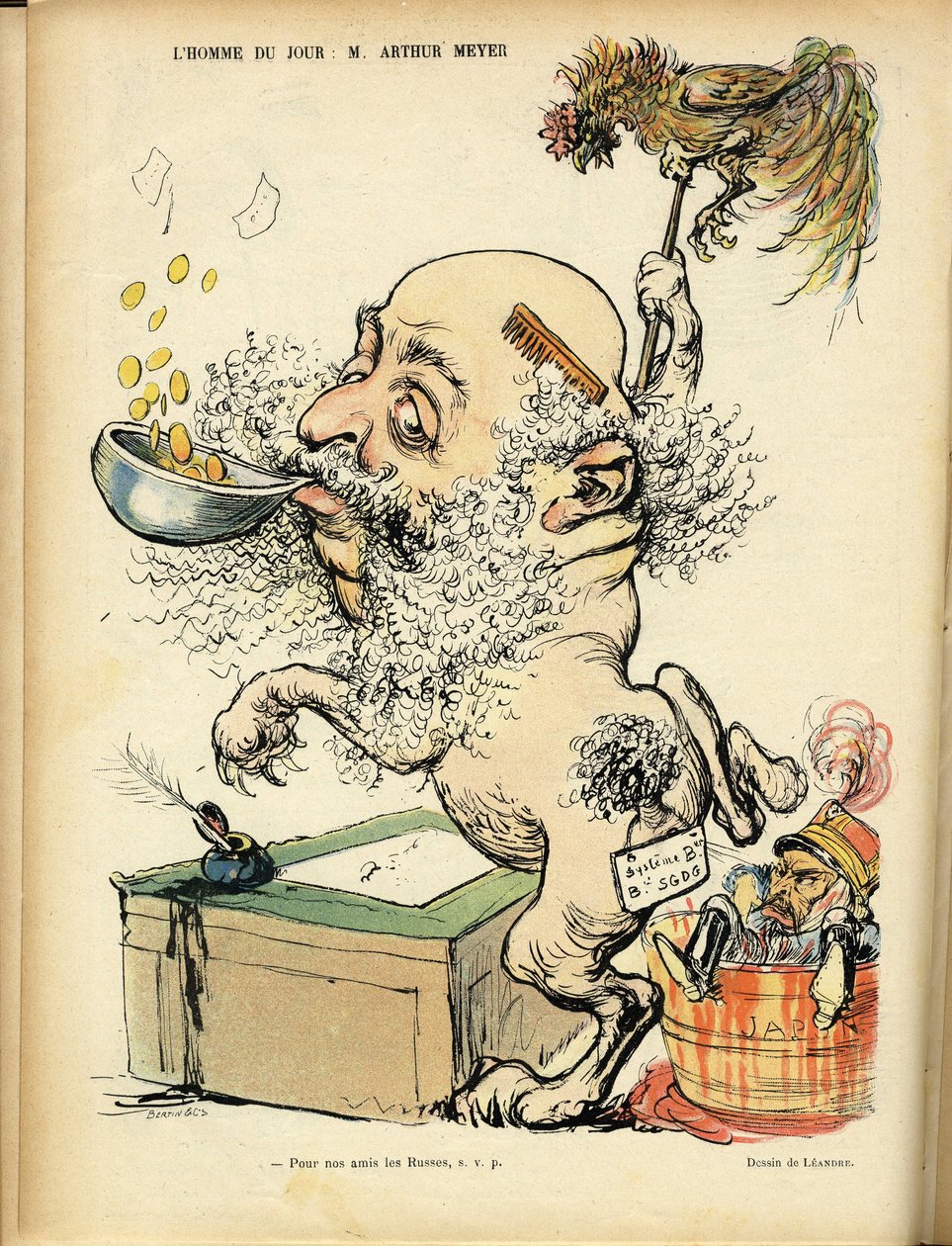 رسم توضيحي لتشارلز ليندر (1862-1934) في Le Rire ، 09/04/04 - معاداة السامية والفضية - ماير آرثر بواسطة تشارلز ليندر