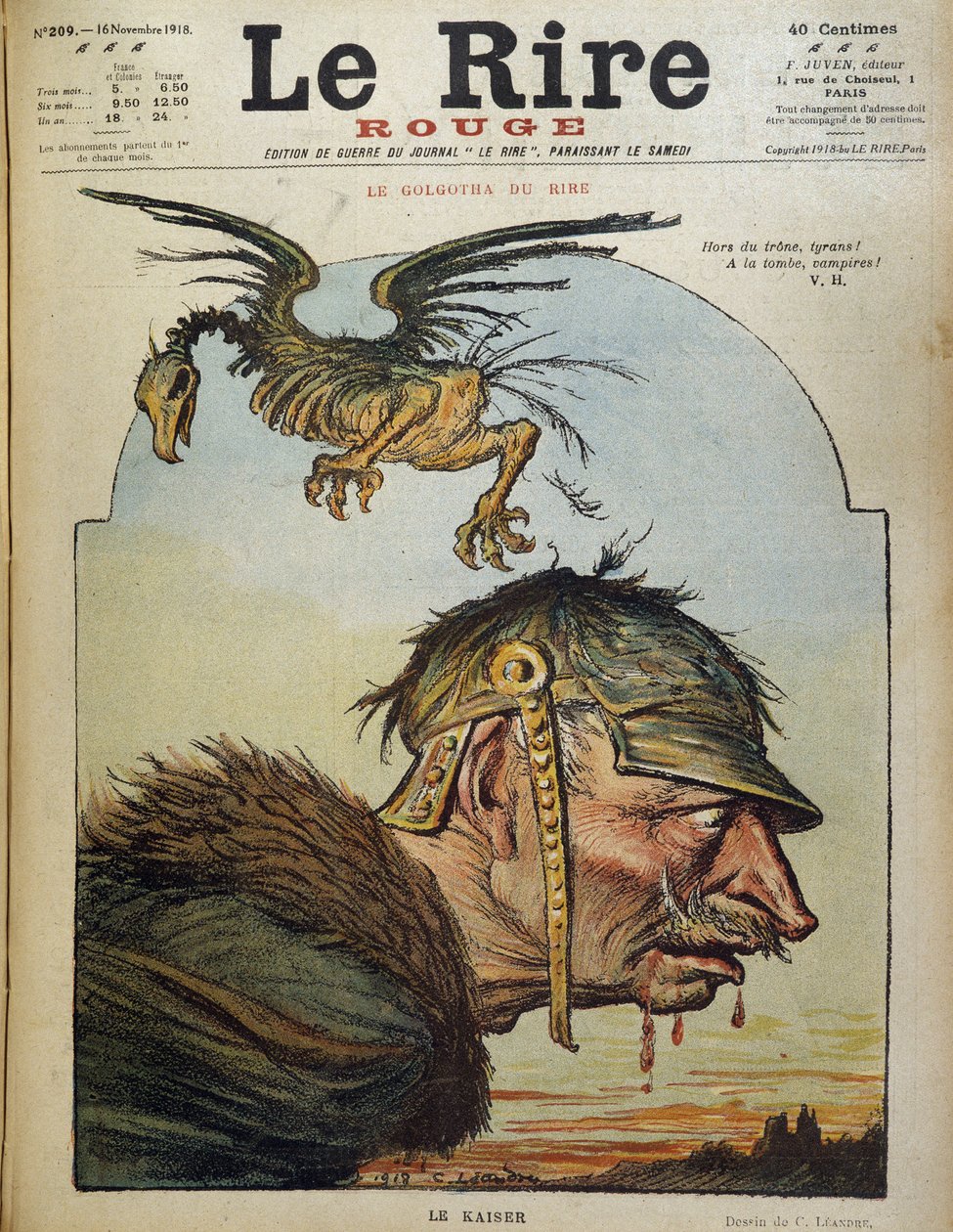 لو كايزر: ويليام الثاني - كارتون تشارلز ليندر (1862-1934) في "Le Rire rouge" من 16/11/1918 بواسطة تشارلز ليندر