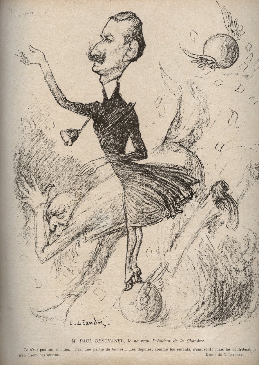 السيد بول ديشانيل رئيس مجلس النواب الجديد - رسم كاريكاتوري لتشارلز ليندر (1862-1934) في "" The Rire "" "1898 بواسطة تشارلز ليندر
