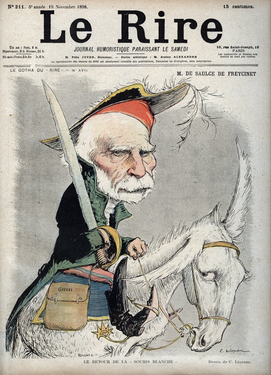 صورة تشارلز دي فرايسينت (لويس شارل دي سولسيس دي فرايسينيت) (1828-1923) ، سياسي ومهندس فرنسي - - رسم كاريكاتوري لشارلز ليندر (1862-1934) في "Le Rire" في 19 نوفمبر 1898 بواسطة تشارلز ليندر