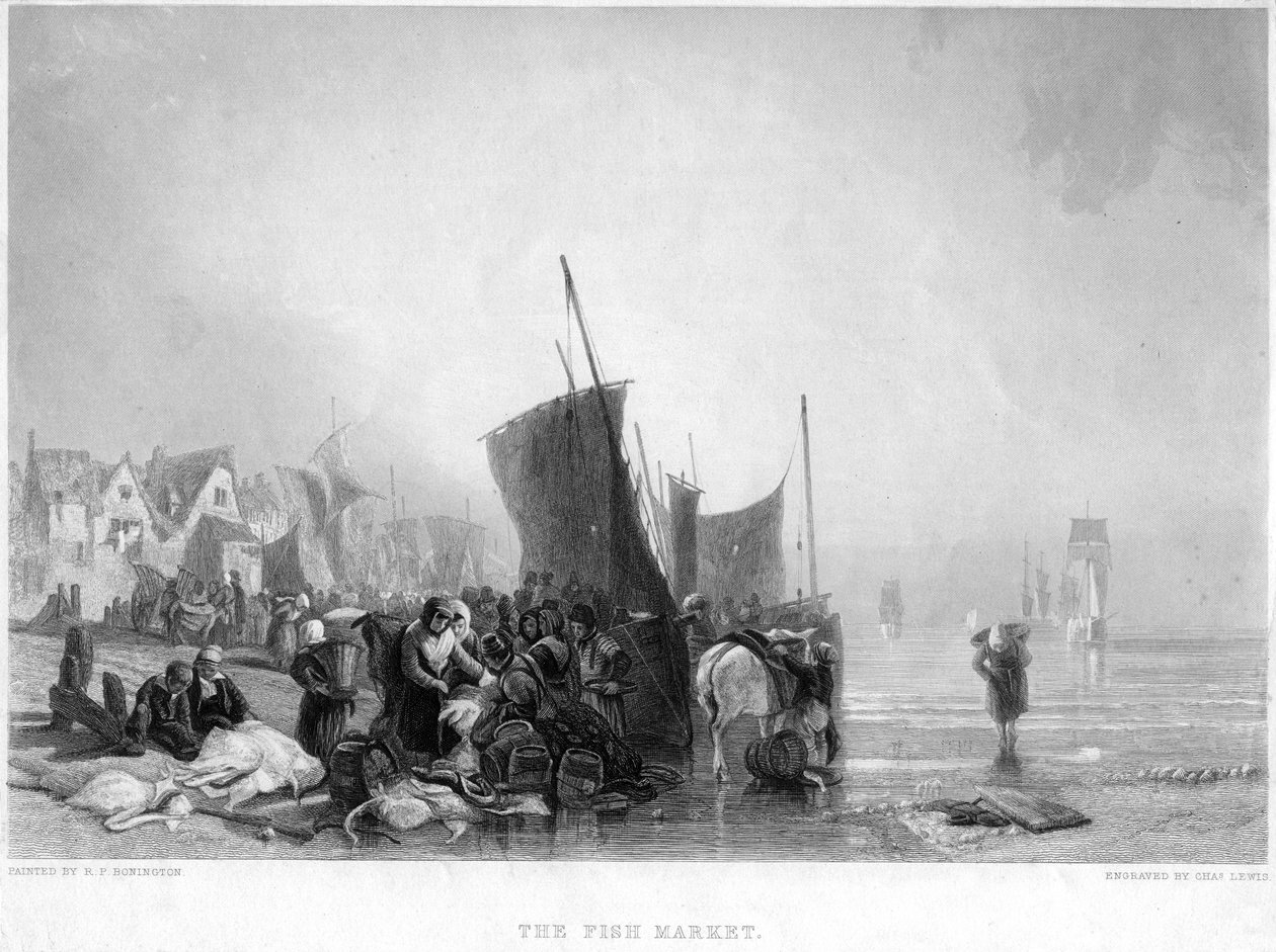 سوق السمك ، c1820s. بواسطة تشارلز لويس
