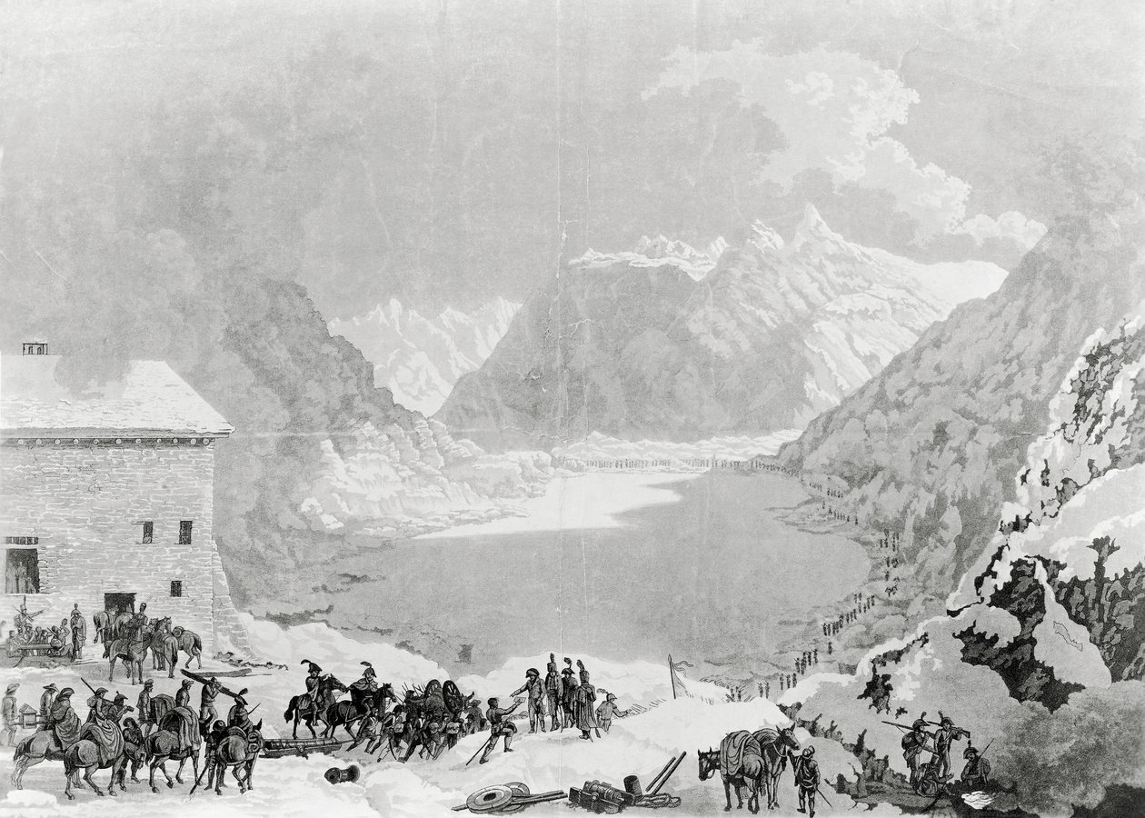 الجيش الفرنسي للقنصل الأول نابليون بونابرت (1769-1821) في Great St Bernard Pass Hospice ، 20 مايو بواسطة تشارلز لويس لوسيان مولر