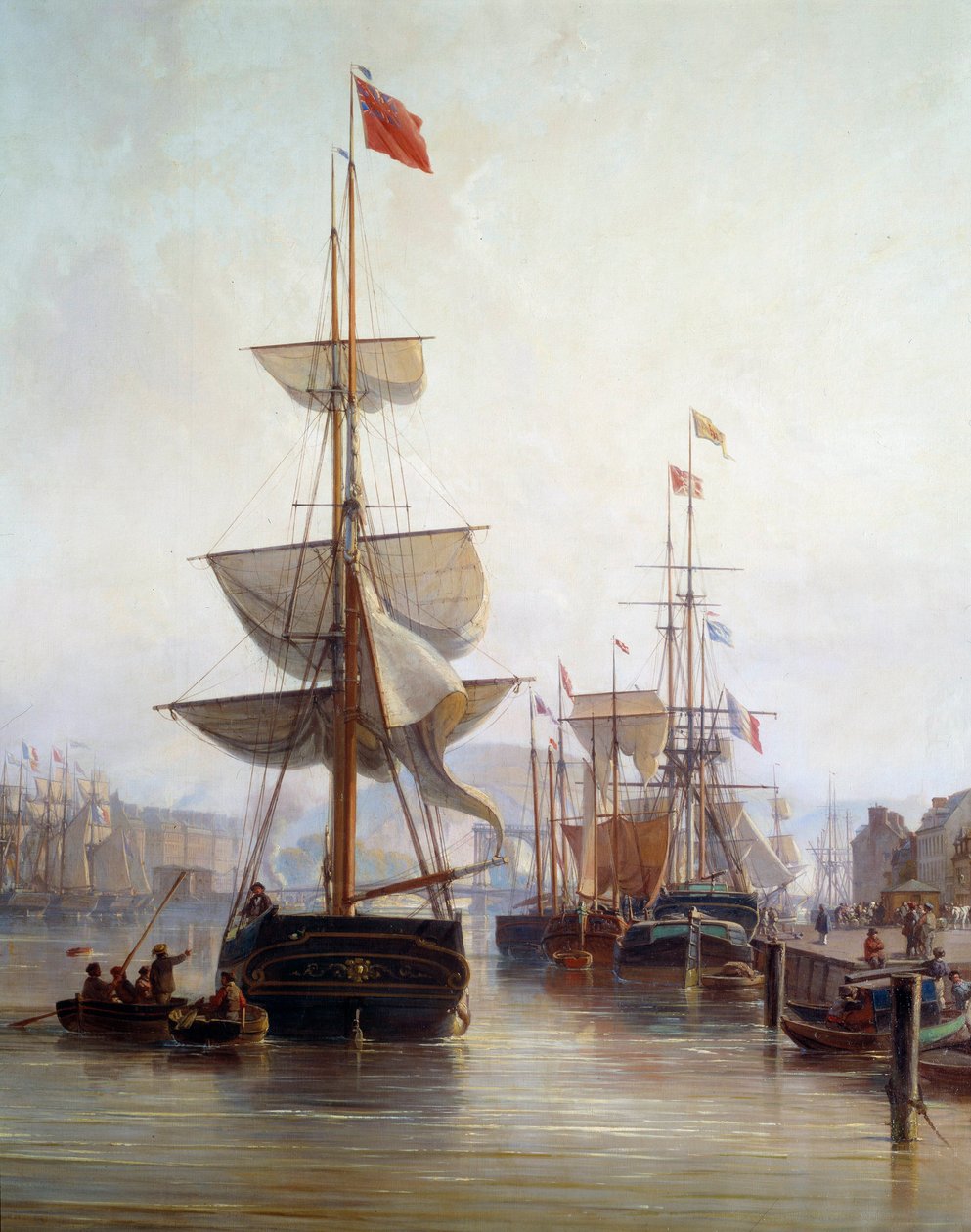السفينة في ميناء روان عام 1855 التفاصيل. لوحة تشارلز لويس موزين (1806-1862) 1855 روان ، متحف الفنون الجميلة بواسطة تشارلز لويس موزين