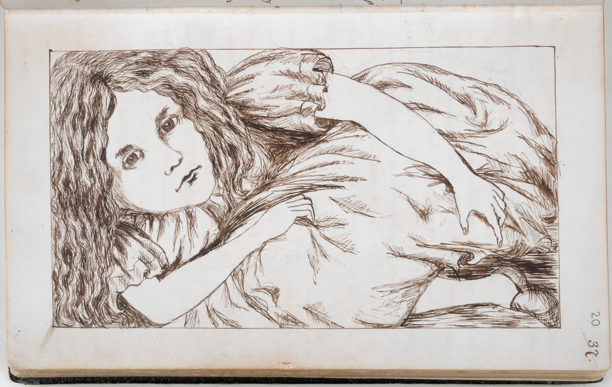 السيدة إضافة. 46700 ، ص .20 أليس في منزل الأرنب الأبيض ، رسم توضيحي من "مغامرات أليس تحت الأرض" ، حوالي ١٨٦٢ (حبر على ورق) بواسطة تشارلز لوتويدج دودجسون