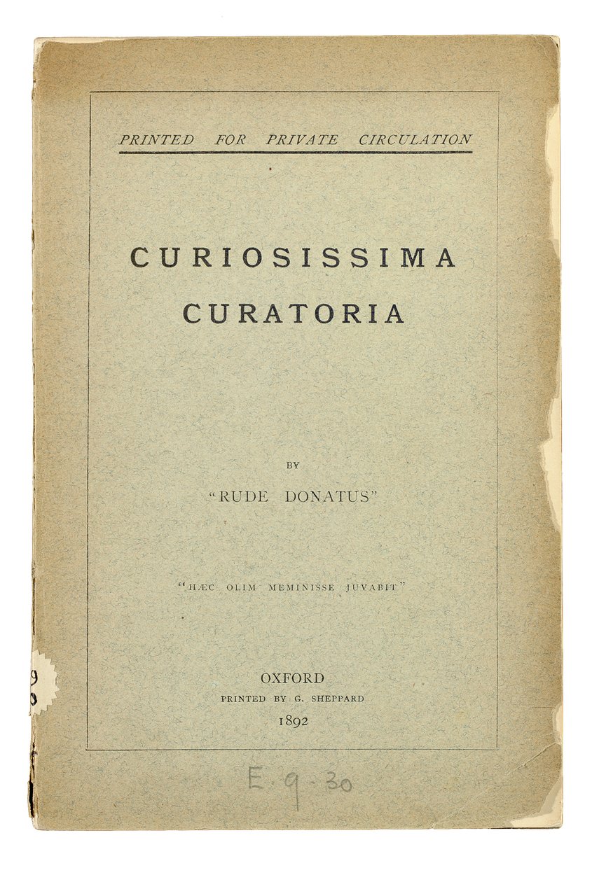 صفحة العنوان من "Curiosissima Curatoria" بقلم "Rude Donatus" ، أكسفورد بواسطة تشارلز لوتويدج دودجسون