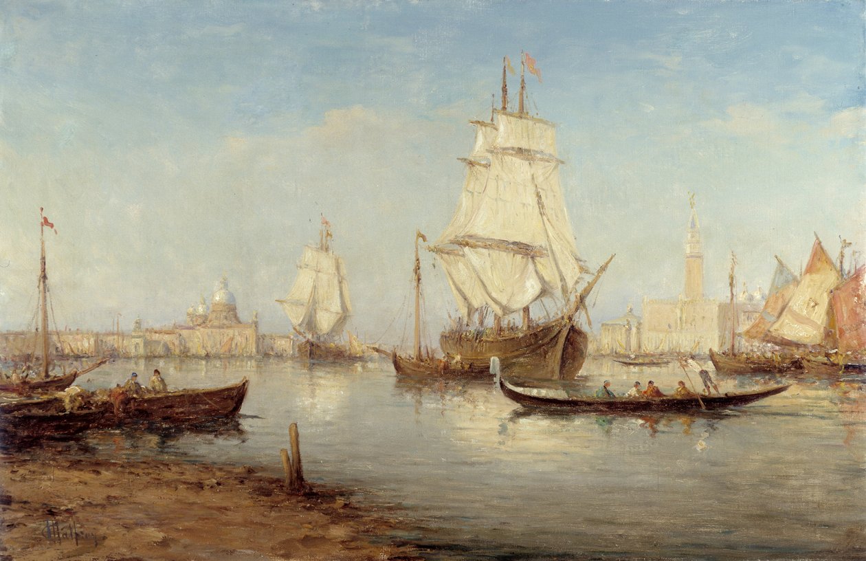 الجاليون والجندول في حوض سان ماركو (القديس مرقس البندقية) لوحة تشارلز مالفروي (1862-1918) إشارة إلزامية: مجموعة تحيات بروفانس ، مرسيليا بواسطة تشارلز مالفروي