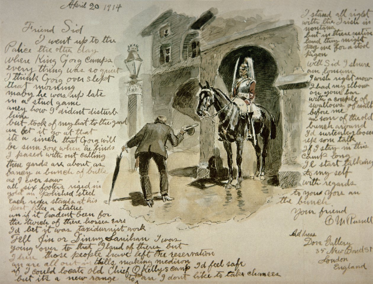 رسالة مصورة ، 20 أبريل 1914 (قلم حبر وحبر وغسل على ورق) بواسطة تشارلز ماريون راسل