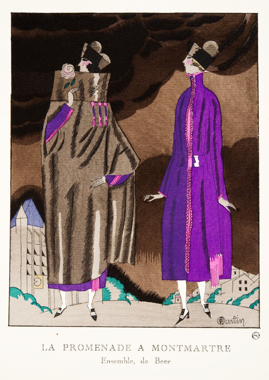 La Promenade a Montmartre ، من مجموعة لوحات الموضة ، 1920 (طباعة pochoir) بواسطة تشارلز مارتن