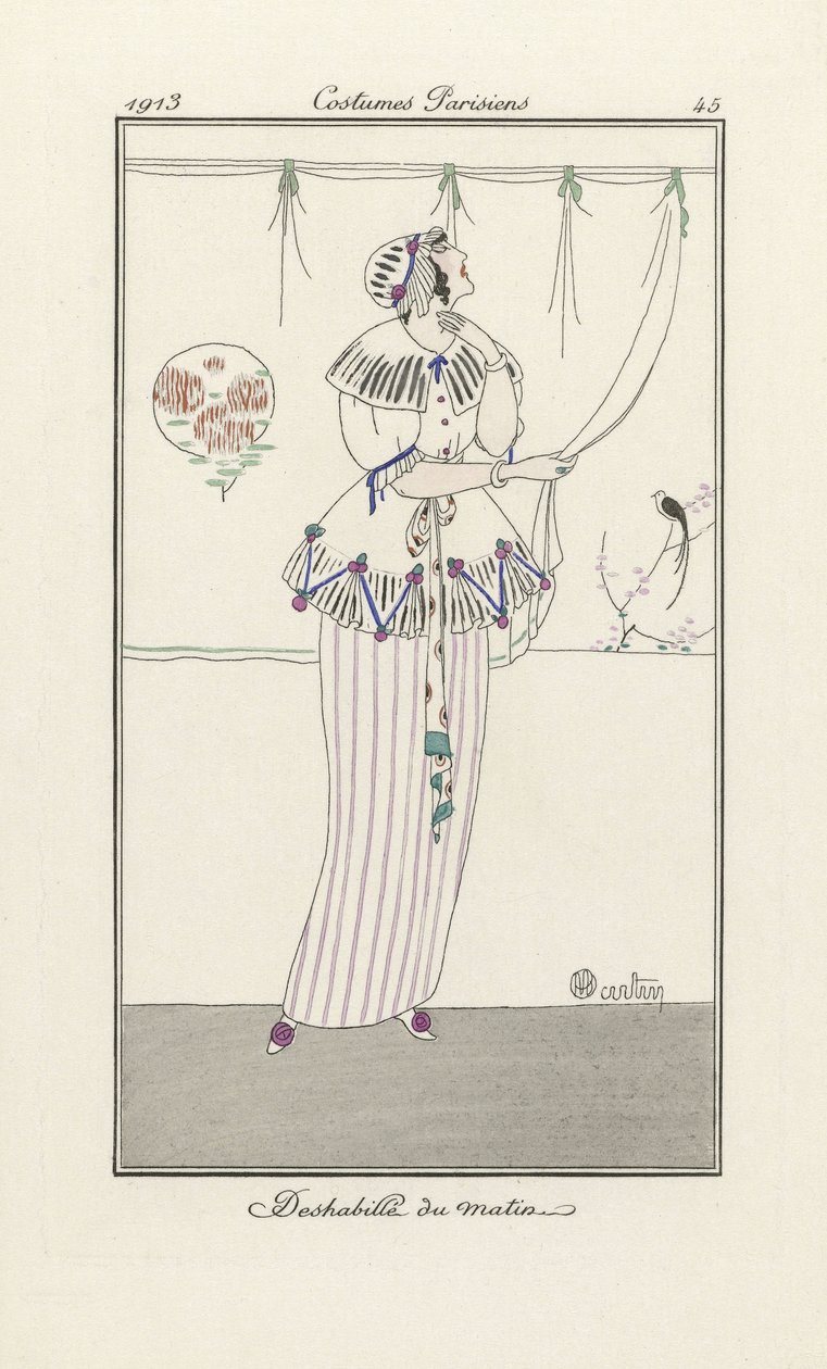 فستان الصباح ، من Costumes Parisiens، pub. 1913 (طباعة استنسل) بواسطة تشارلز مارتن