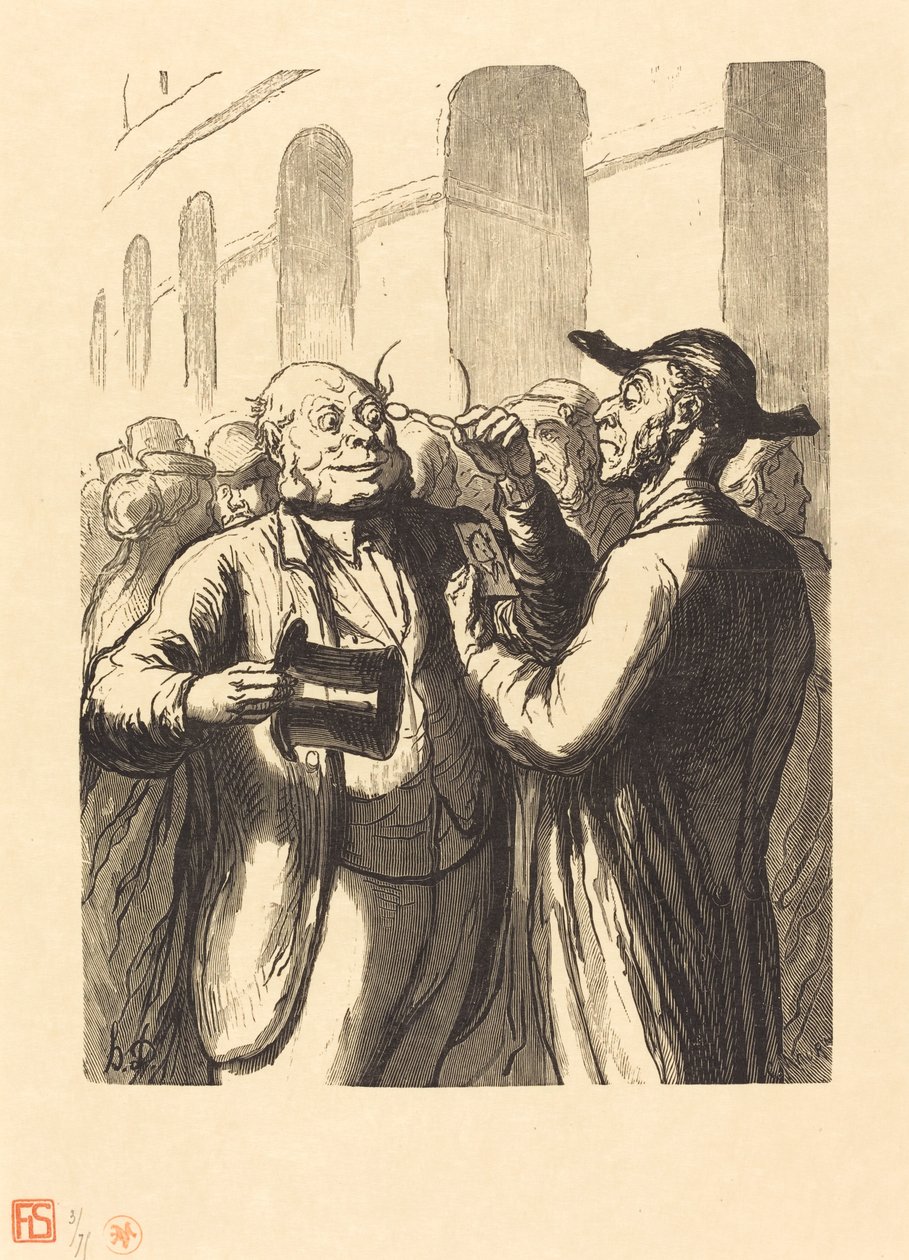 المعرض العالمي: فحص الصور عند البوابات بواسطة شارل موران بعد Honoré Daumier