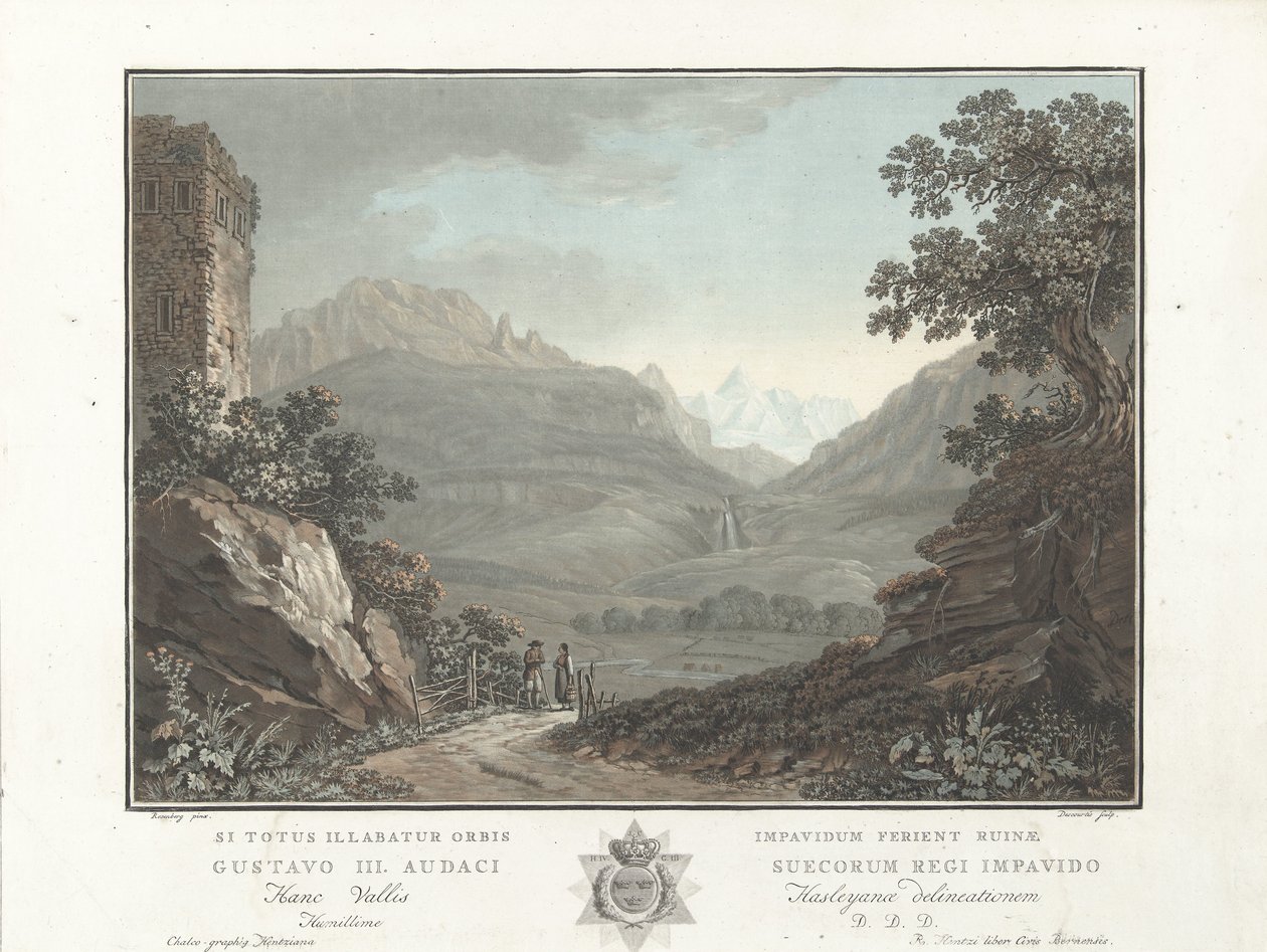 Berglandschap في Zwitserland منظر لوادي أوبيرهاشي (العنوان على الجسم) مناظر رائعة لجبال سويسرا (عنوان السلسلة) بواسطة تشارلز ملكيور ديسكورتيس