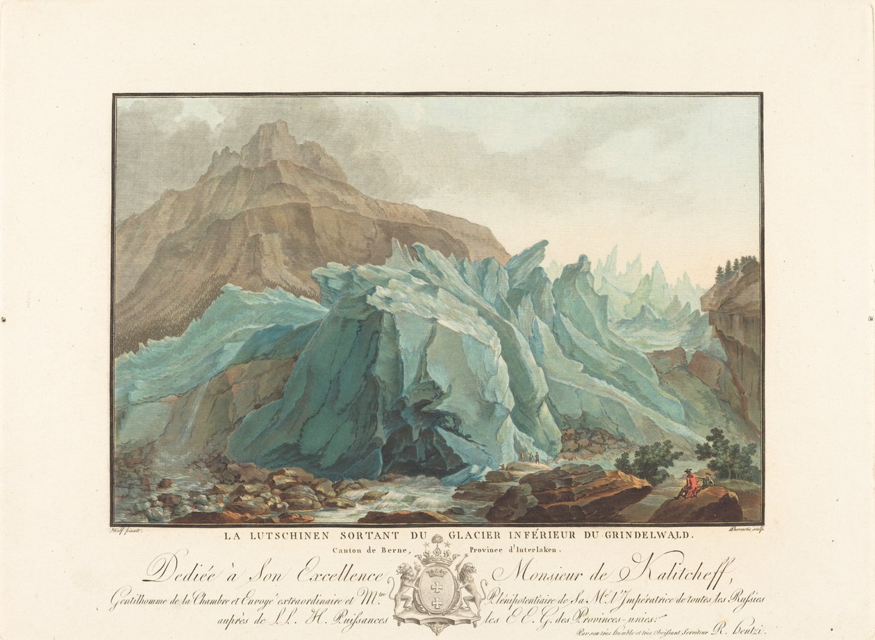 خروج Lutschinen من أسفل نهر Grindelwald الجليدي ، 1785. بواسطة تشارلز ملكيور ديسكورتيس