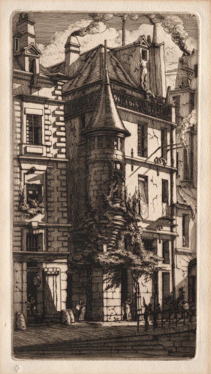 Etchings of Paris: House with a Turret، Weavers Street، 1852. بواسطة تشارلز ميريون