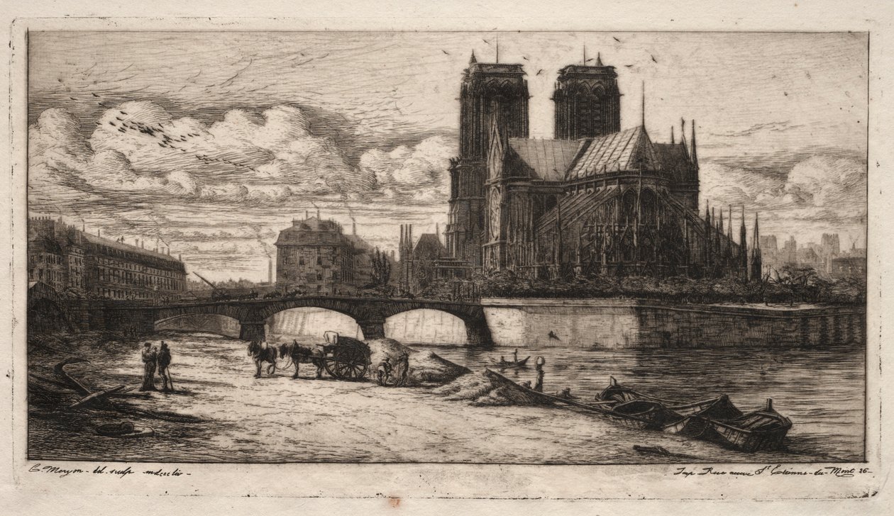 Etchings of Paris: The Apse of the Cathedral of Notre Dame ، 1854. بواسطة تشارلز ميريون