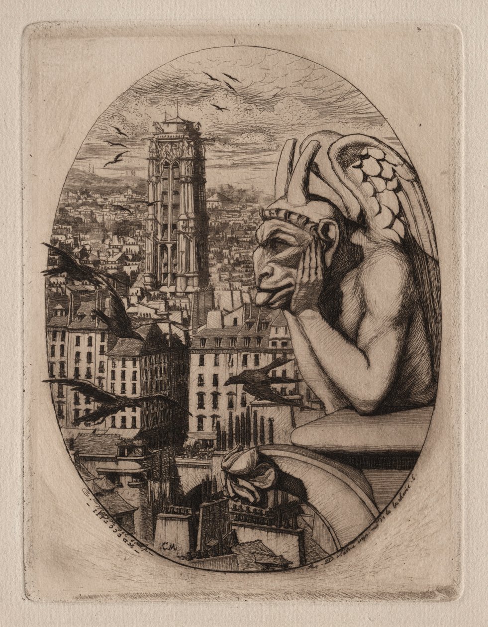 نقوش باريس: The Gargoyle ، 1853. بواسطة تشارلز ميريون