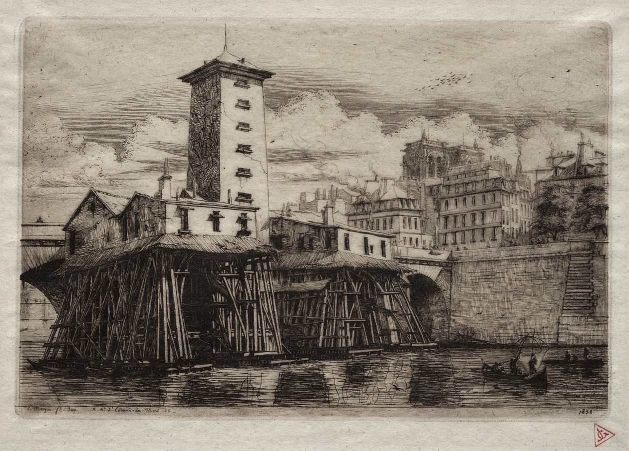 Etchings of Paris: The Notre Dame Pump ، 1852. بواسطة تشارلز ميريون