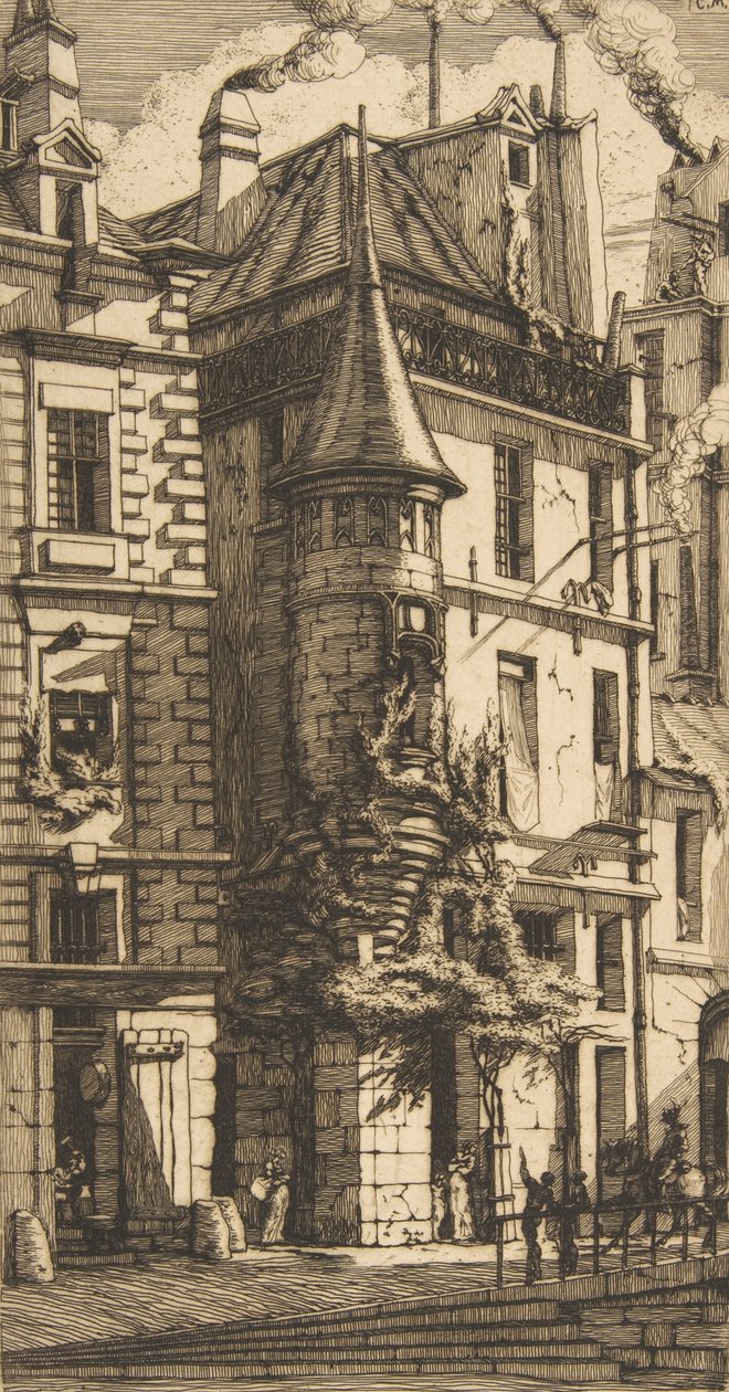 منزل مع برج ، شارع de la Tixéranderie ، باريس ، 1852. بواسطة تشارلز ميريون