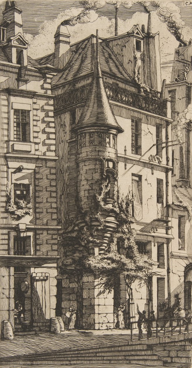 منزل مع برج ، شارع de la Tixéranderie ، باريس ، 1852. بواسطة تشارلز ميريون
