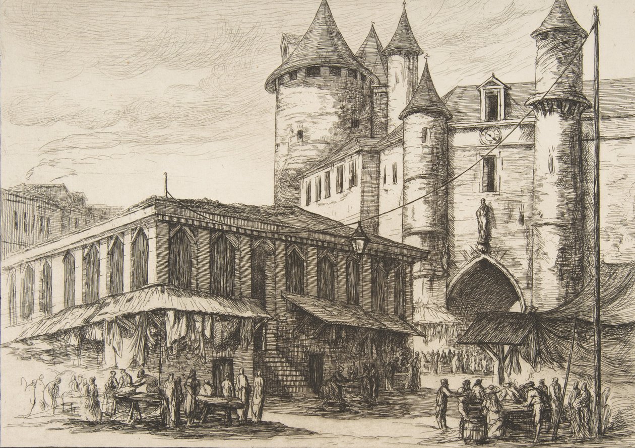 Le Grand Châtelet Grand Châtelet ، باريس حوالي عام 1780 ، بعد رسم سابق ، 1861. بواسطة تشارلز ميريون