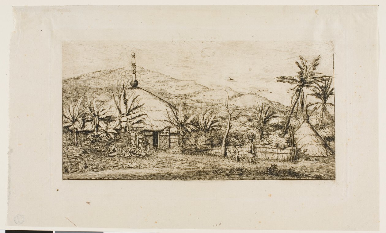 كاليدونيا الجديدة: الكوخ الأصلي الكبير على الطريق من Balade إلى Puépo ، 1845 بواسطة تشارلز ميريون
