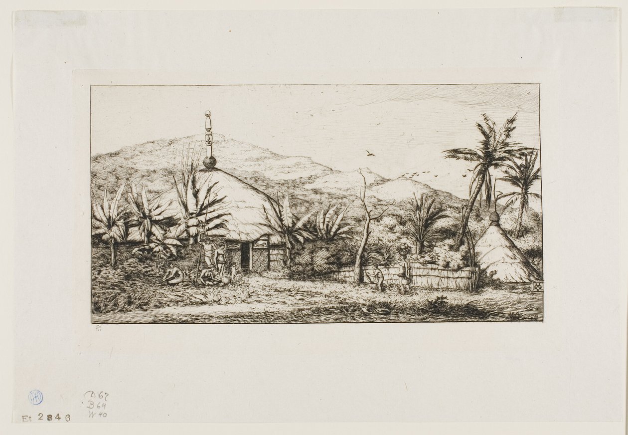 كاليدونيا الجديدة: الكوخ الأصلي الكبير على الطريق من Balade إلى Puépo ، 1845 بواسطة تشارلز ميريون