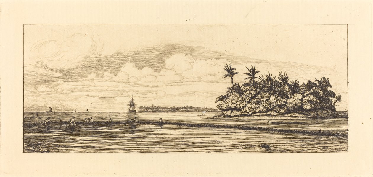 أوقيانوسيا، جزر في أوفيا (واليس)؛ Peche aux palmes، 1845 (Oceania: Fishing، Near Islands with Palms in the Uea أو Wallis Group) بواسطة تشارلز ميريون