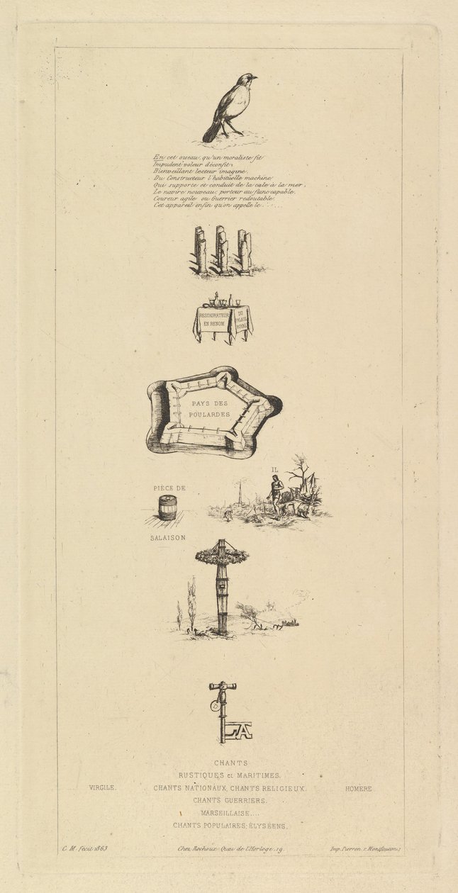 Rebus: لم يكن Béranger قويًا حقًا ، لأنه لم يكن لديه أبدًا مفتاح الحقول ، 1863. بواسطة تشارلز ميريون