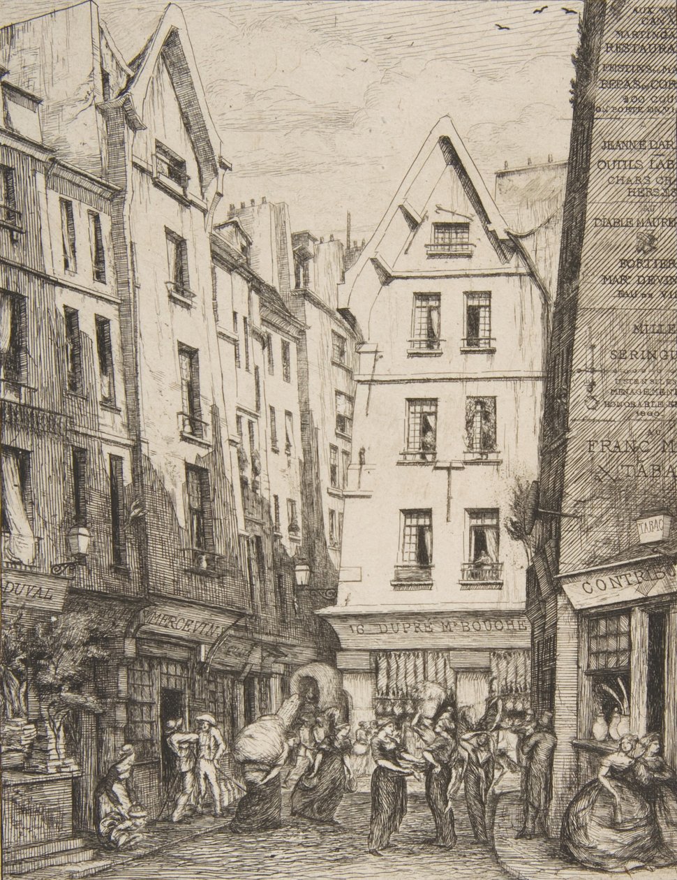 شارع Pirouette في Les Halles Rue Pirouette في Les Halles ، باريس ، بعد Laurence ، 1860. بواسطة تشارلز ميريون
