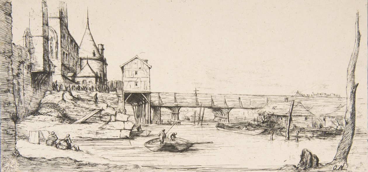 حل جسر المشاة مؤقتًا محل جسر Pont-au-Change ، باريس ، بعد حريق عام 1621 ، بعد ... ، 1860. بواسطة تشارلز ميريون