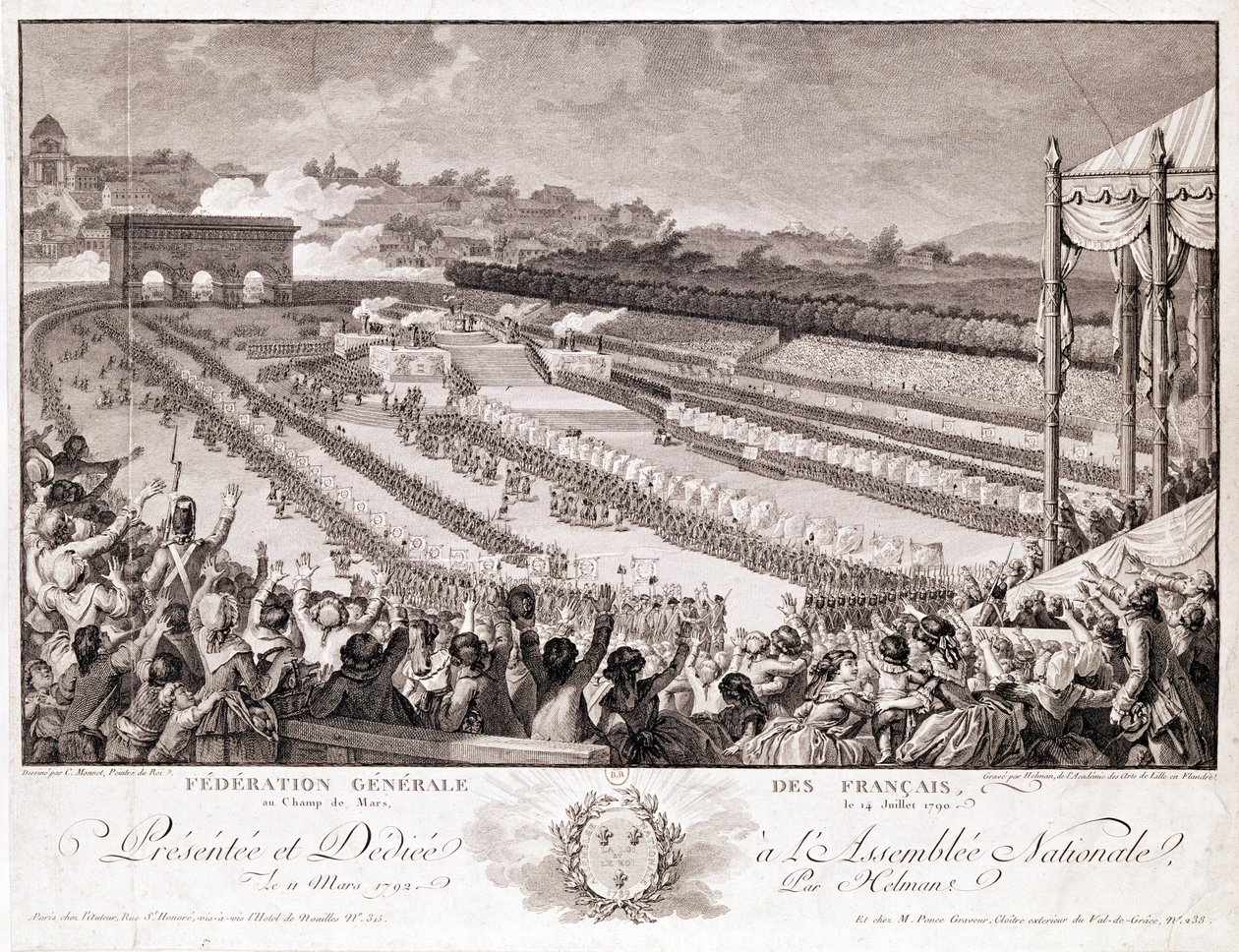 مهرجان الاتحاد ، 14 يوليو 1790 ، في Champ de Mars ، أواخر القرن الثامن عشر ، محفور بواسطة Isidore Stanislas Helman (1743-1809) بواسطة تشارلز مونيه